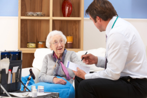 pharmacist and elderly woman